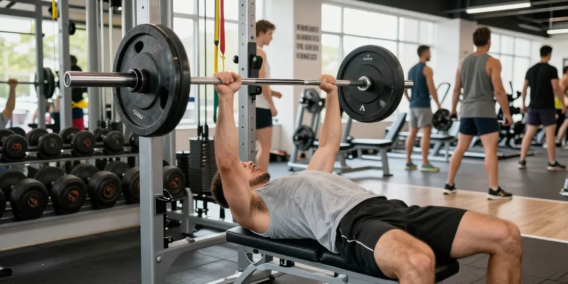 Man in Unique Pharma Steroïden Winkel bezig met gewichtheffen in moderne sportschool.