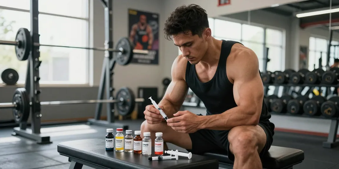 Prime Pharma Steroids injectables in een moderne sportschool met atleet, vials en gewichten.