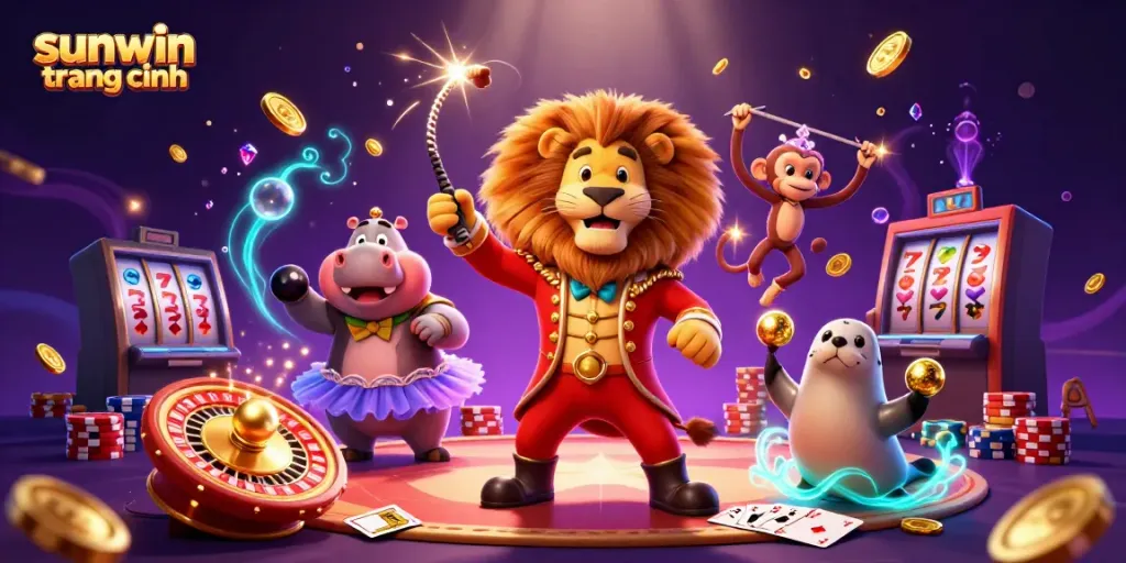 Experience thrilling casino moments with sunwin trang chính through vibrant illustration featuring animated characters and dynamic gaming elements.