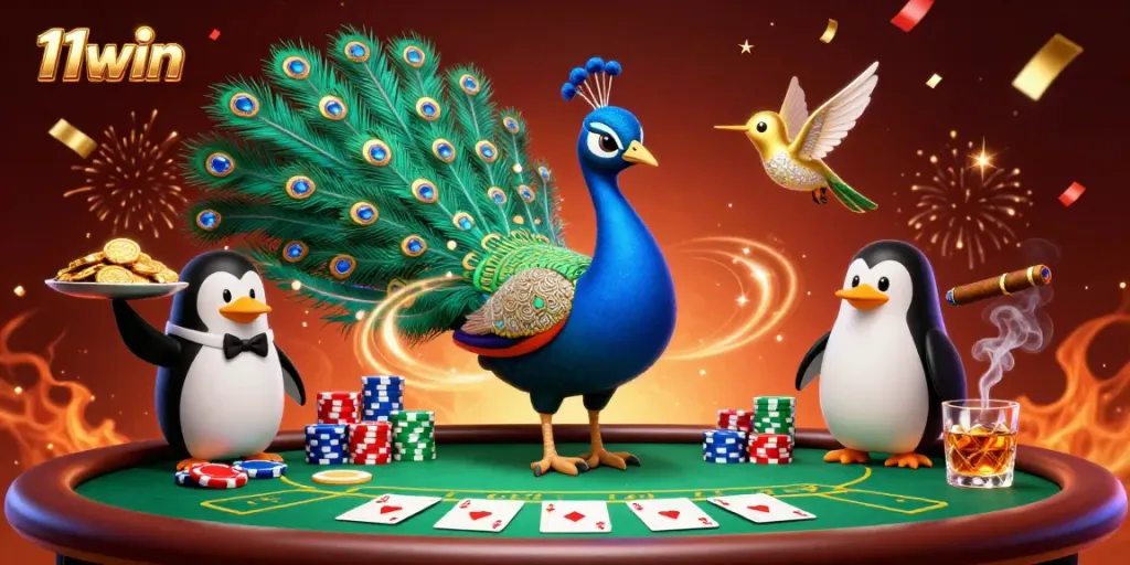 Experience the thrill of gaming with 11win, featuring a colorful scene of poker excitement.