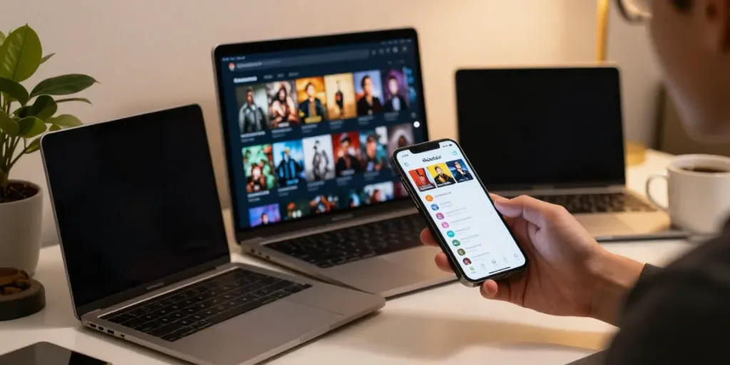 Browse Pikashow streaming options for free download for iPhone in a cozy workspace.
